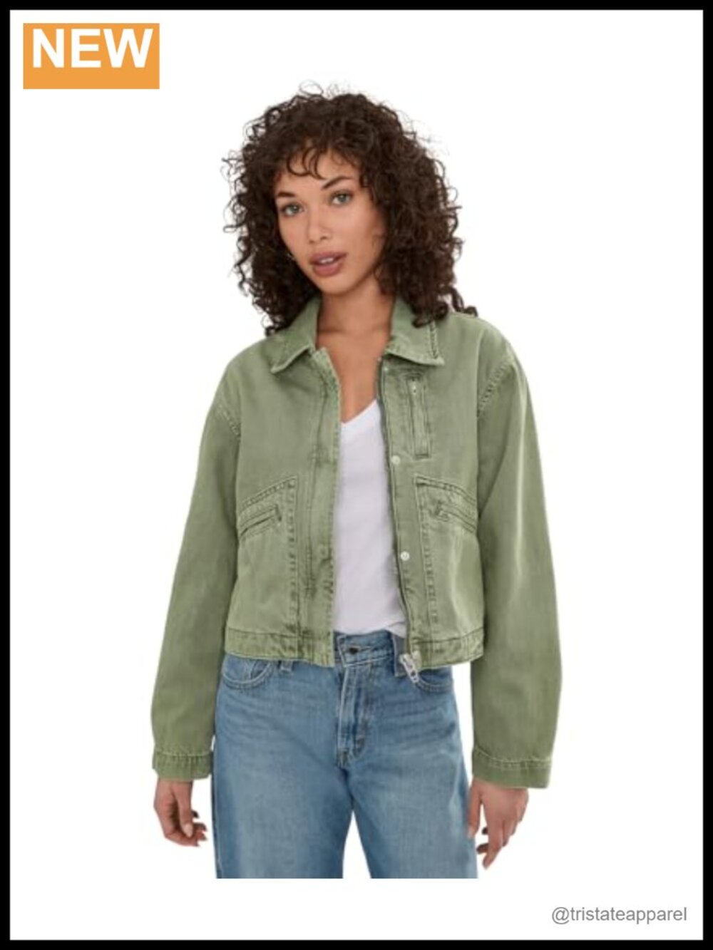 Women's Twill Zipper Jacket Long Sleeve Point Collar Heavyweight Cotton